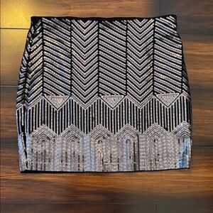 Express Black and Silver Sequin Mini Skirt